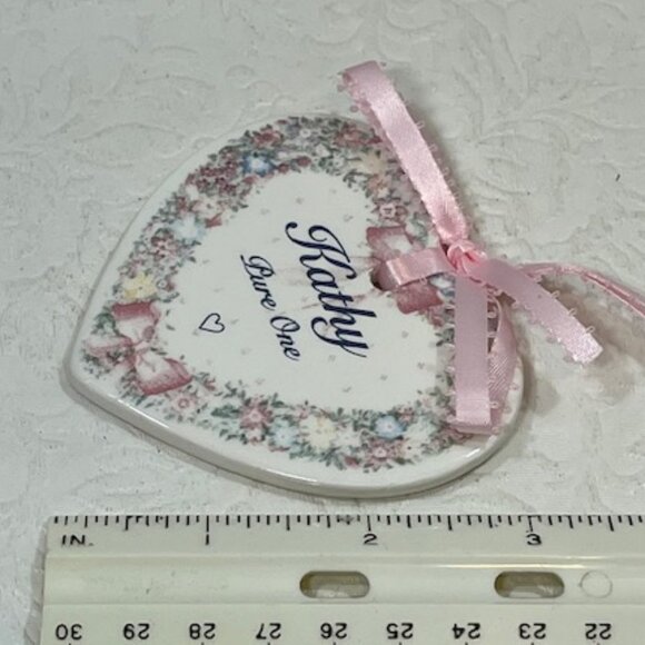 Vintage Heart "Kathy" "Pure One" Holiday Christmas Ornament Ceramic 3" - Picture 6 of 7